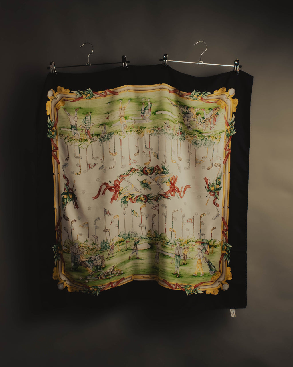 “Salvatore Ferragamo” 80’s-90’s Golf motif silk twill scarf