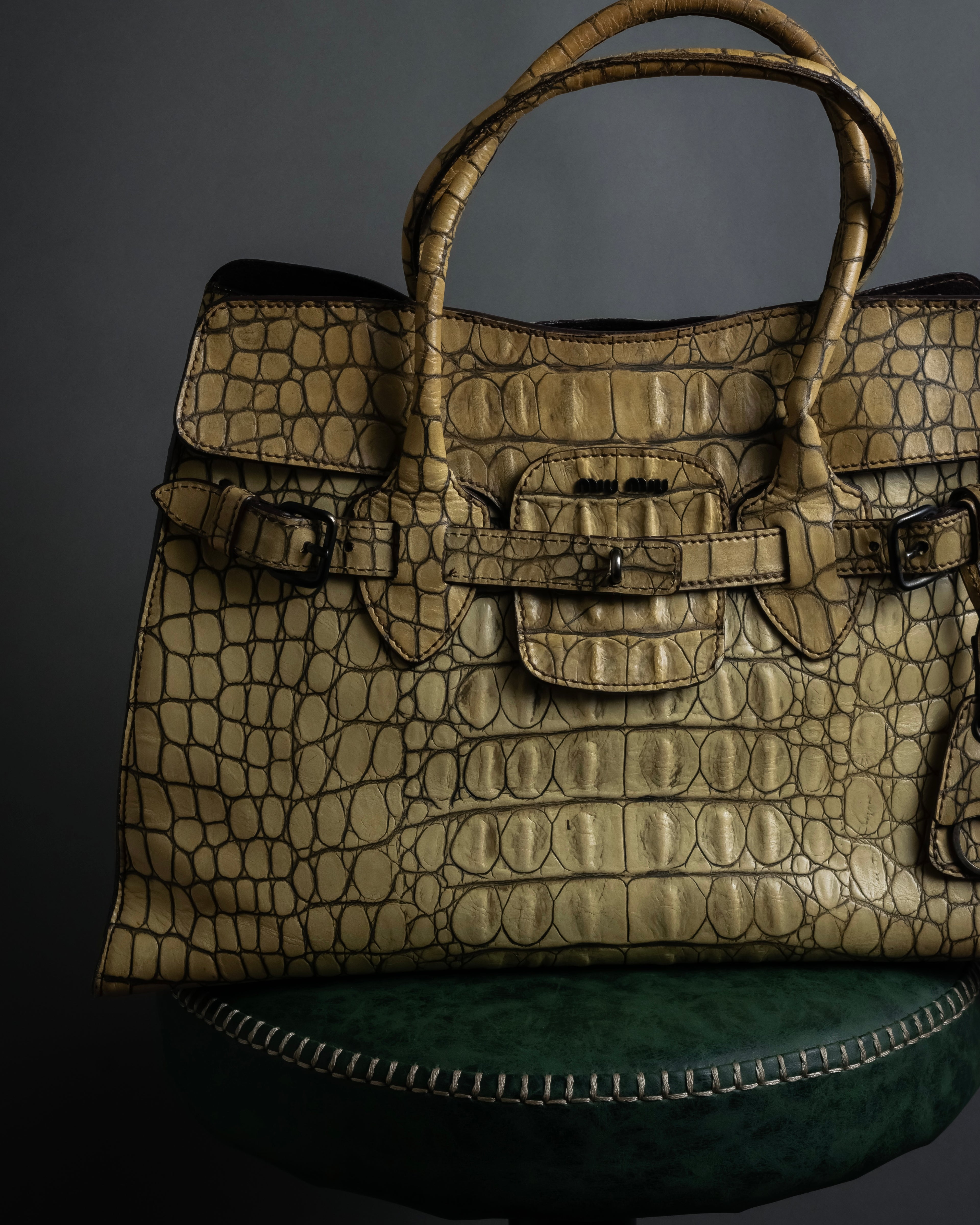 "MIU MIU" Belt strap design embossed leather hand bag