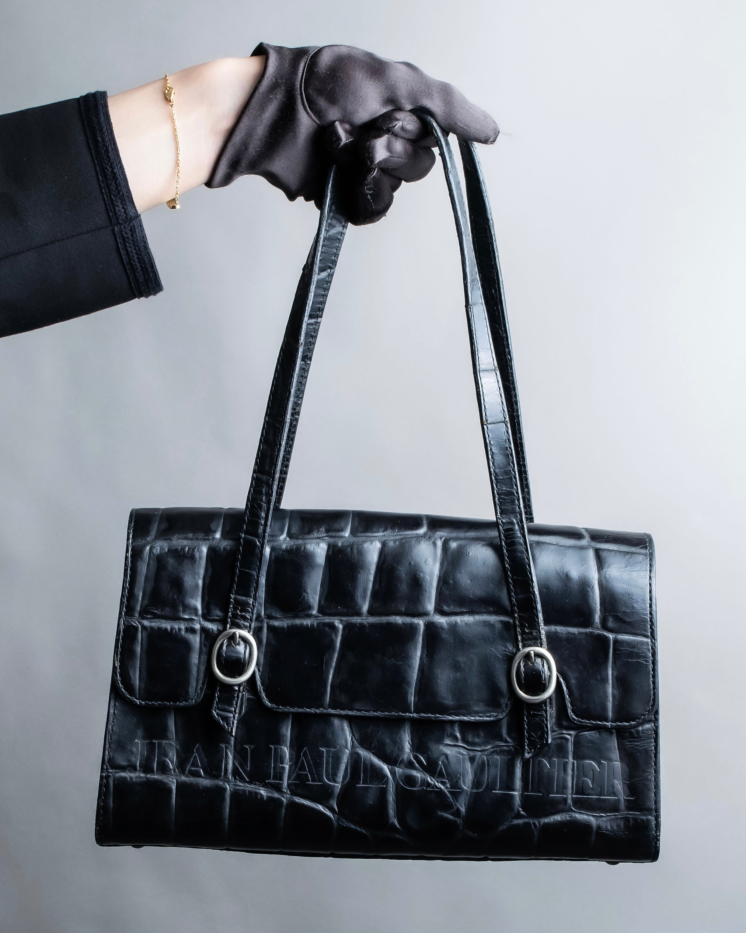 “Jean Paul Gautier” Crocodile-embossed shoulder bag