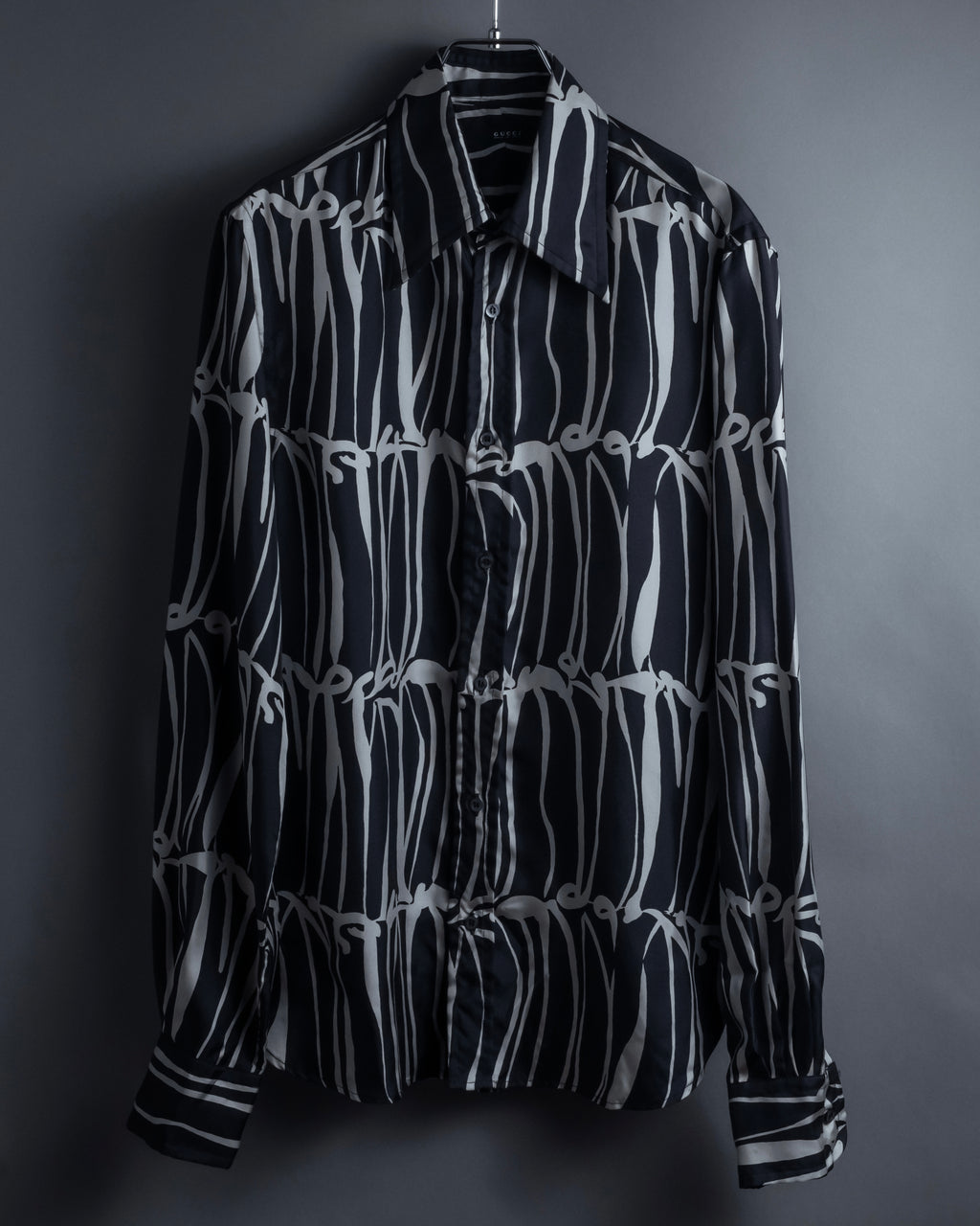 "GUCCI" Handwritten calligraphy pattern silk shirt