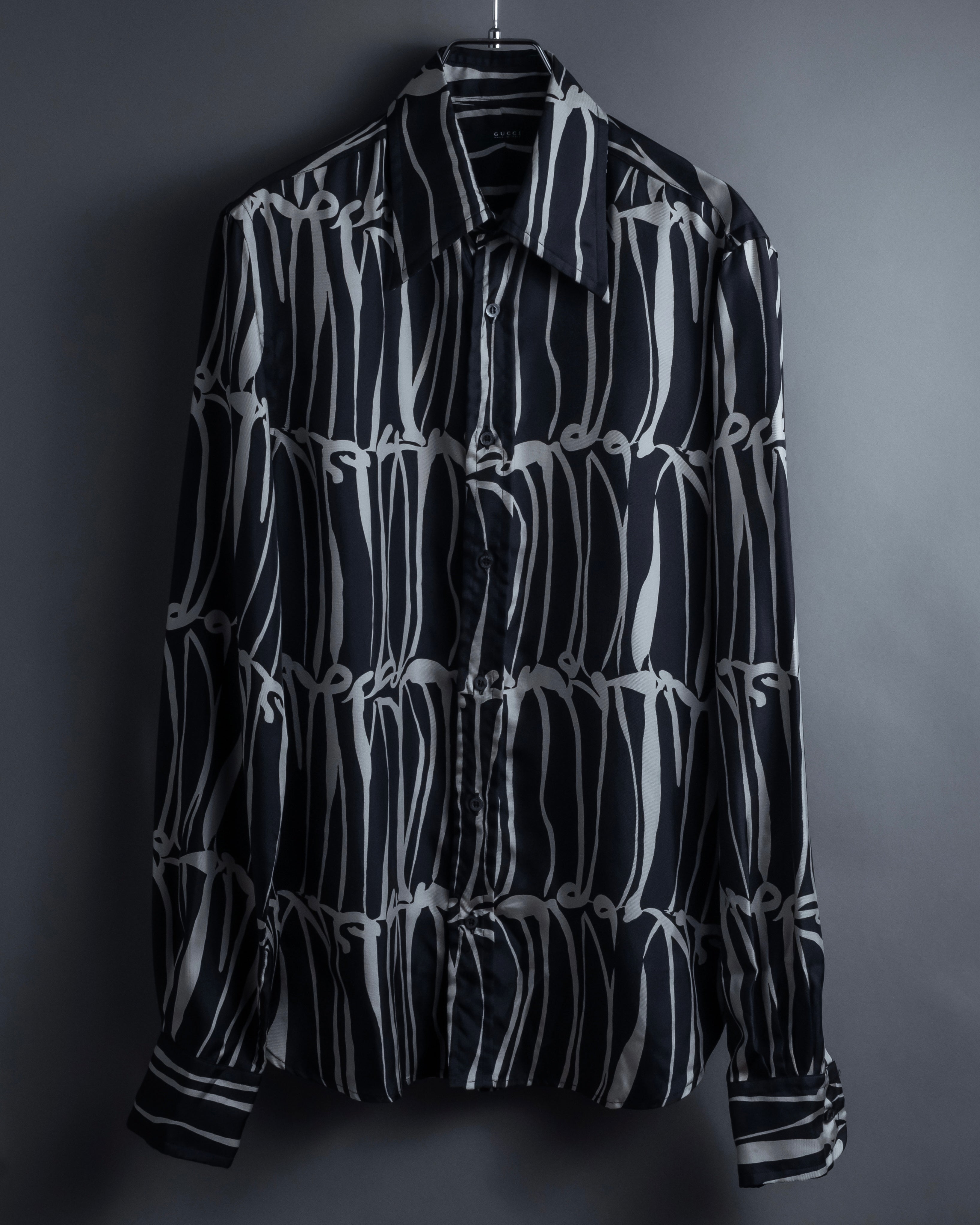 "GUCCI" Handwritten calligraphy pattern silk shirt