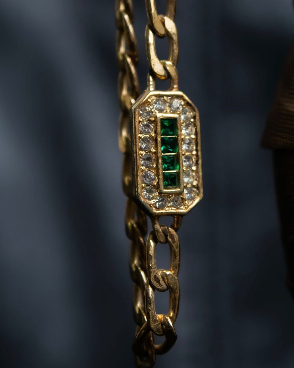 “Christian Dior” green & clear crystal designed gold chain bracelet
