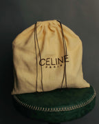 "CELINE" 80's-90's Vintage triangle flap gather leather shoulder bag