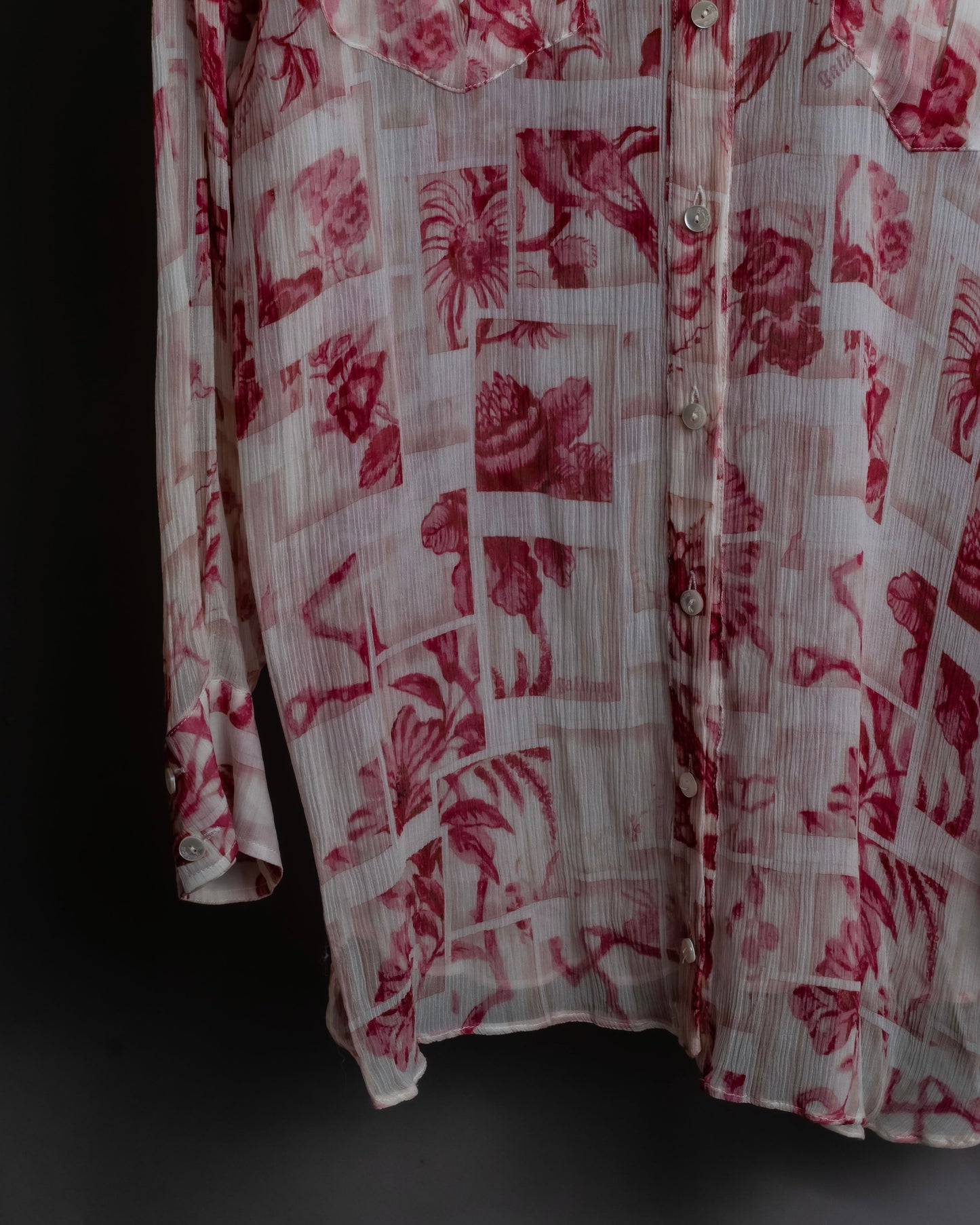 "John Galliano" 100% silk tropical floral regular collar shirt