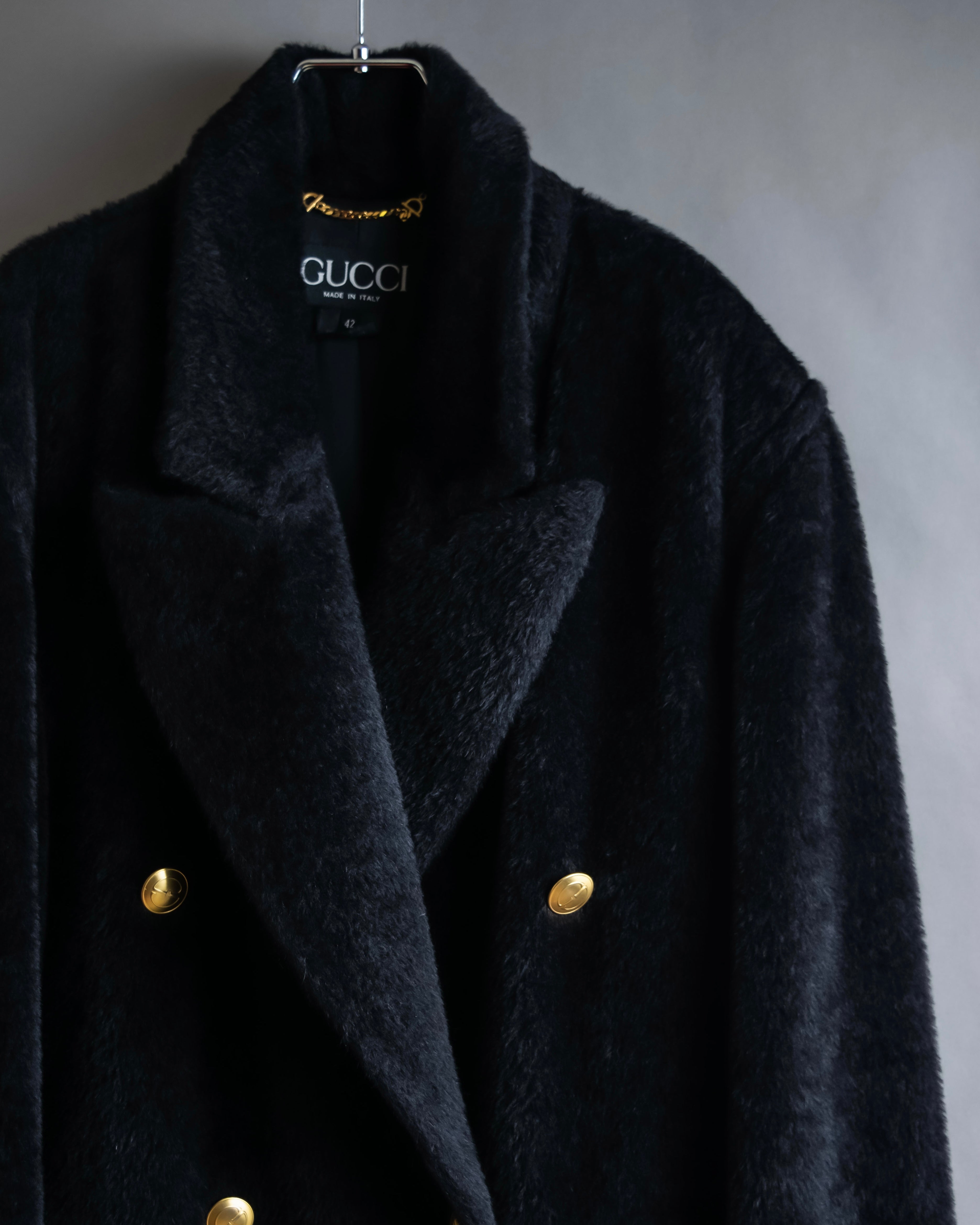 "GUCCI" 80's Gold button design brushed wool long chester coat