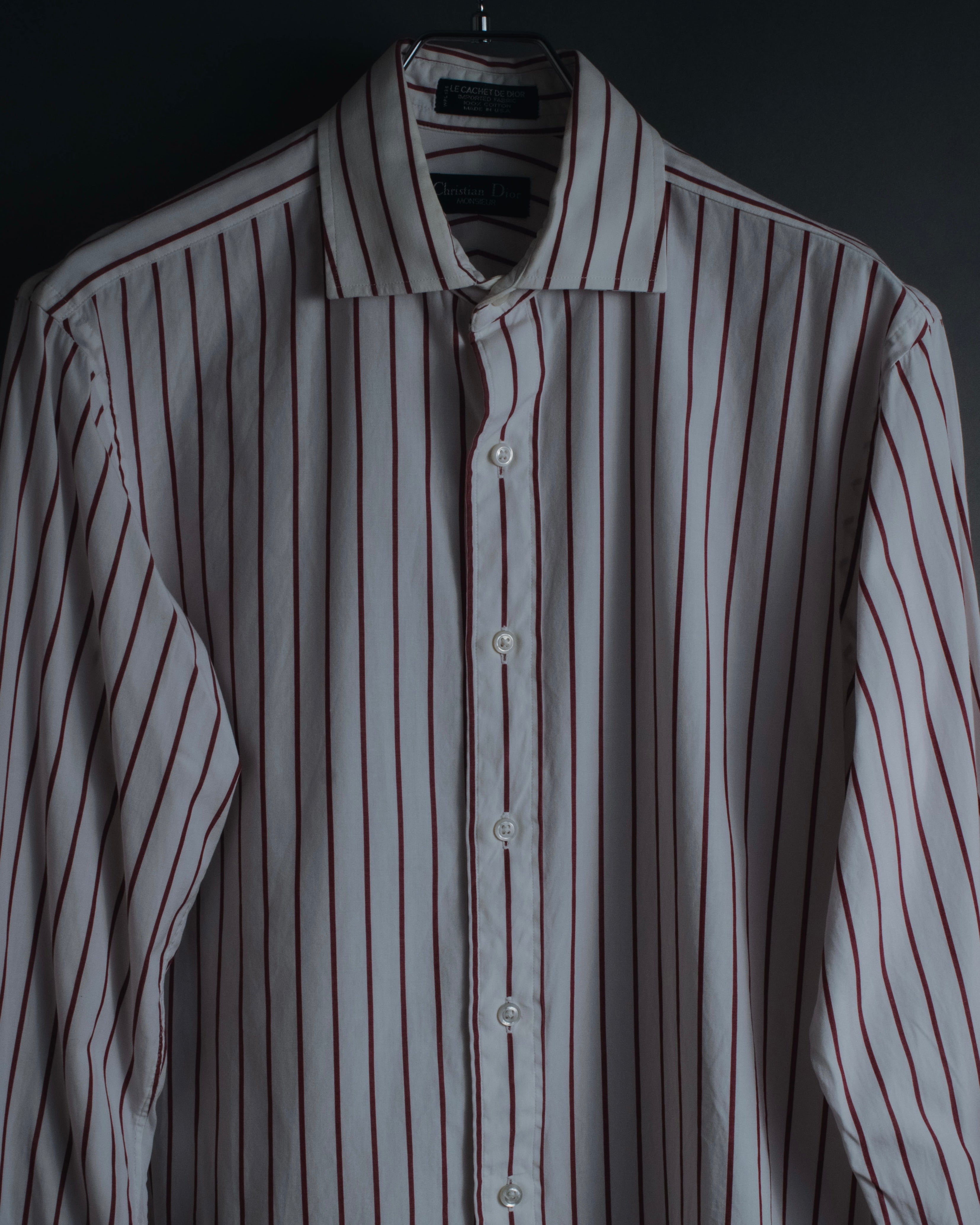 christian dior dress shirt CHRISTIAN DIOR MONSIEUR - Stripe Cotton Dress Shirt - White Red Stripe - 15-32