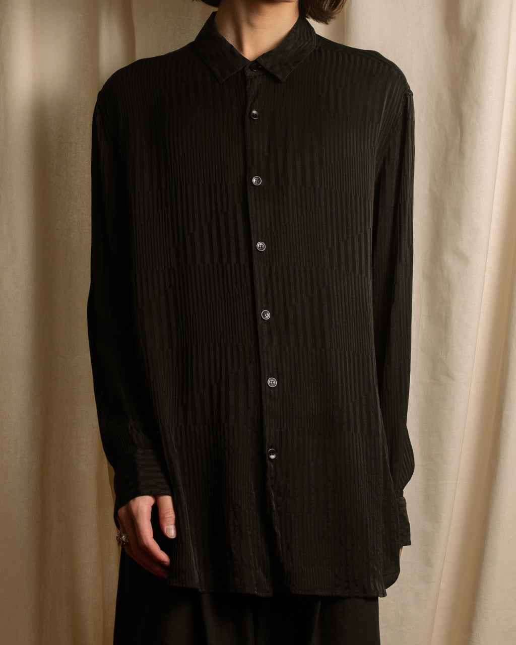 "Saint Laurent Paris" Jacquard pattern silk black shirt