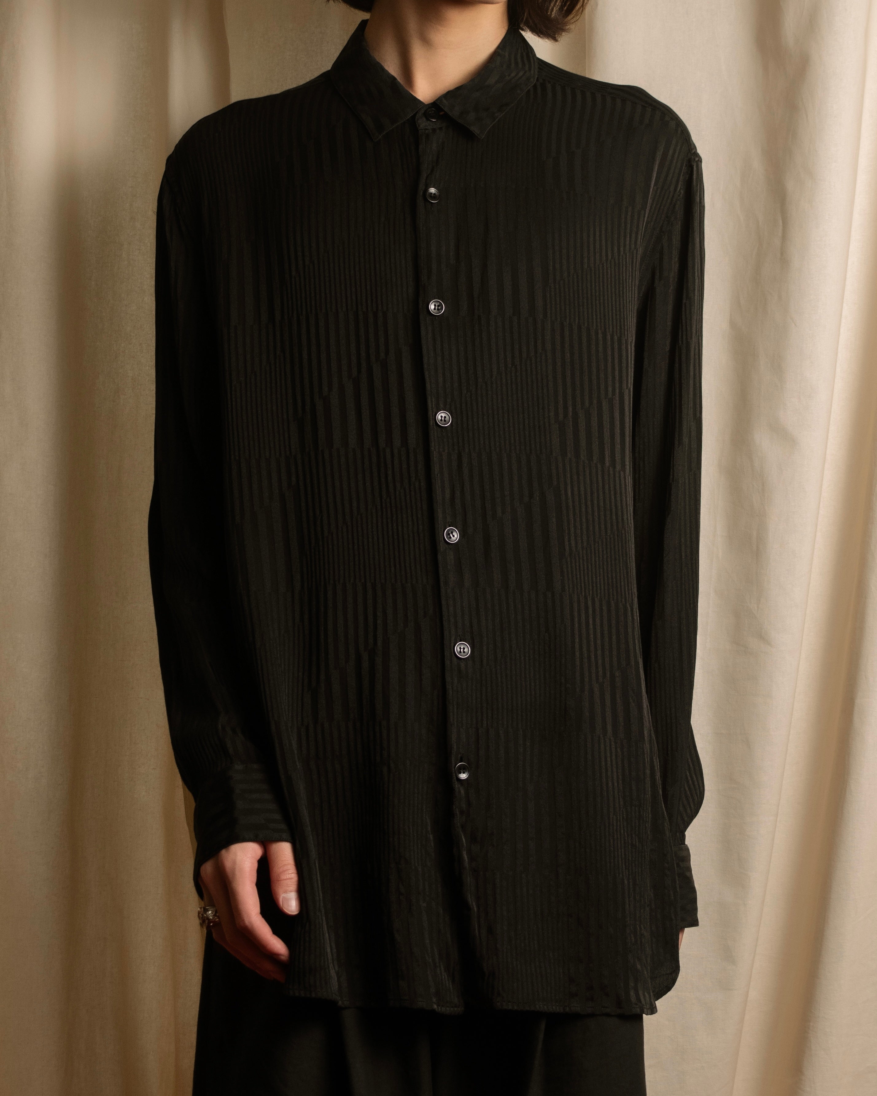 "Saint Laurent Paris" Jacquard pattern silk black shirt
