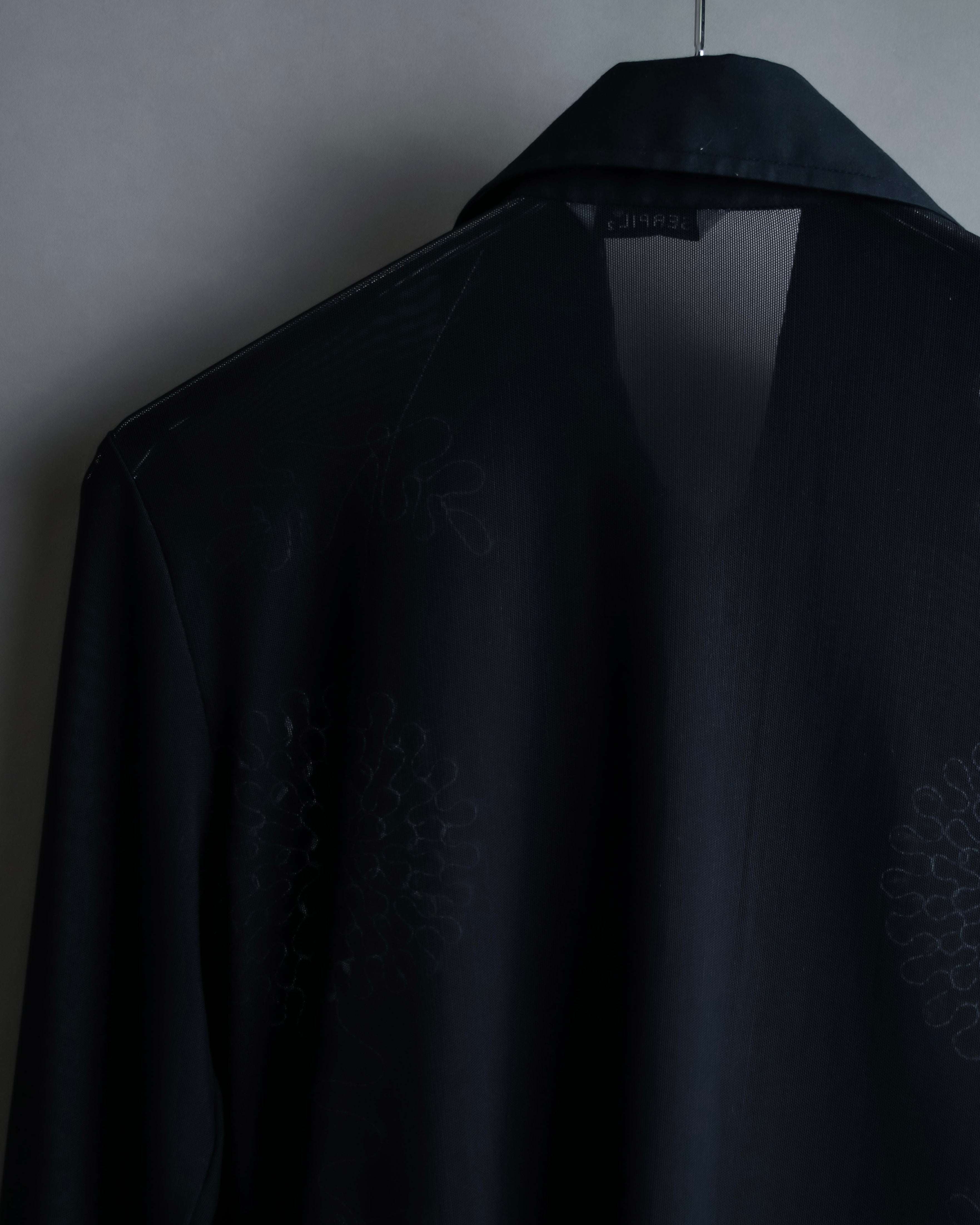 Vintage double zip ribbon flower design sheer jacket