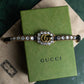 "GUCCI" Double G motif rhinestone leather bracelet