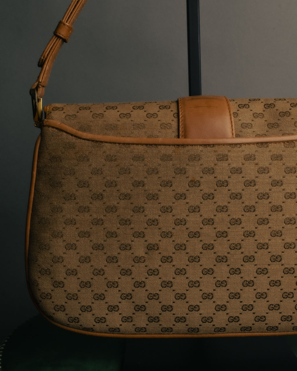 "GUCCI" 70's-80's Micro GG monogram canvas shoulder bag with stirrup hardware