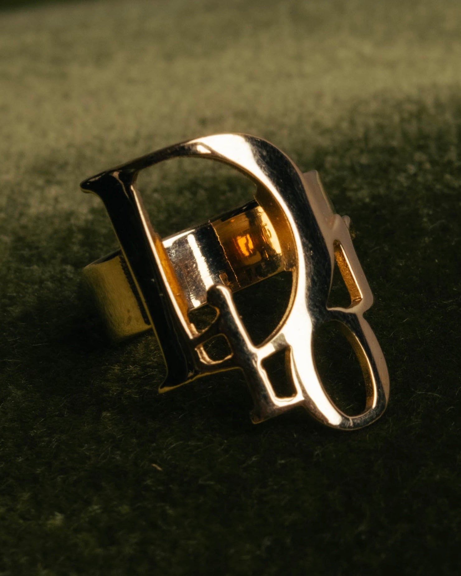 "Christian Dior" 00's Openwork Dior logo gold ring