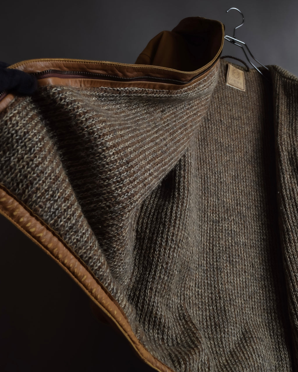 "LOEWE" 80-90's Vintage texture leather zip hoodie