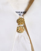 CHANEL/  Front Pleats Designed Fly Front Shirt with Gold CC Button