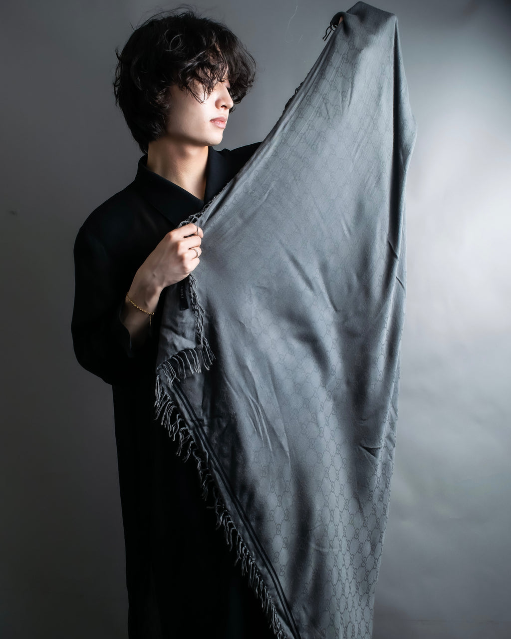 "GUCCI" GG pattern fringe detail scarf