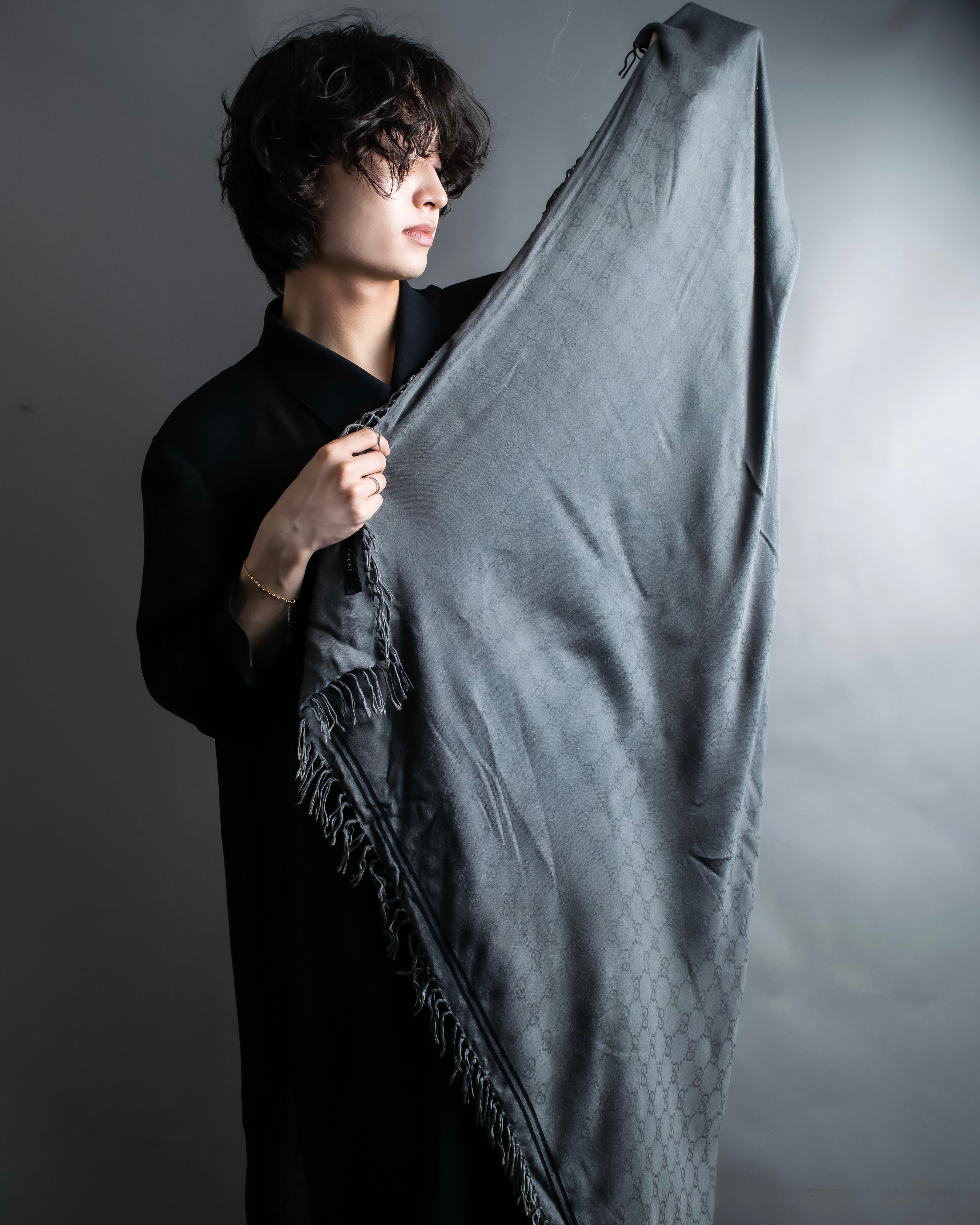 “GUCCI” GG pattern fringe detail scarf