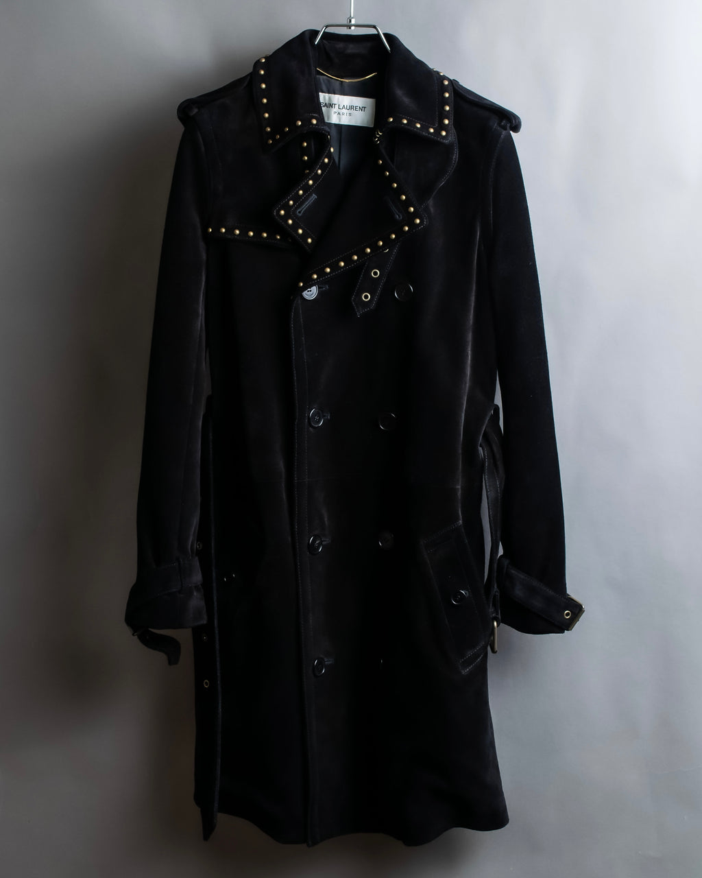 "Saint Laurent" 19AW gold studs design suede long coat
