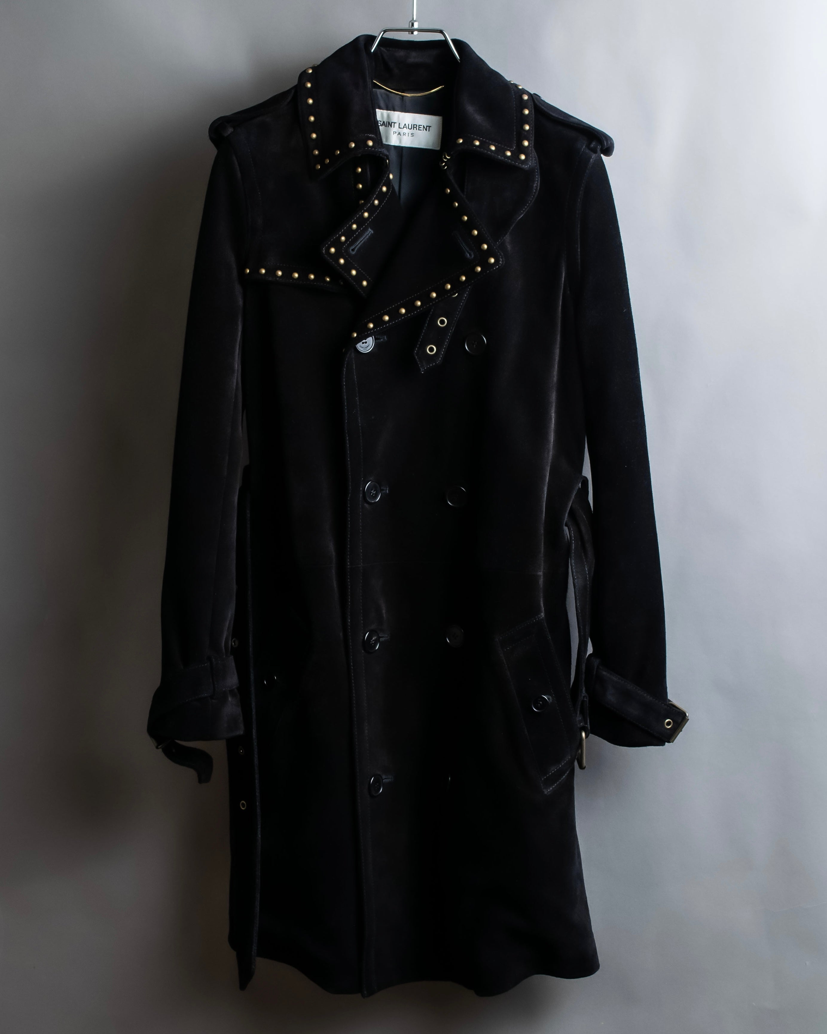 "Saint Laurent" 19AW gold studs design suede long coat