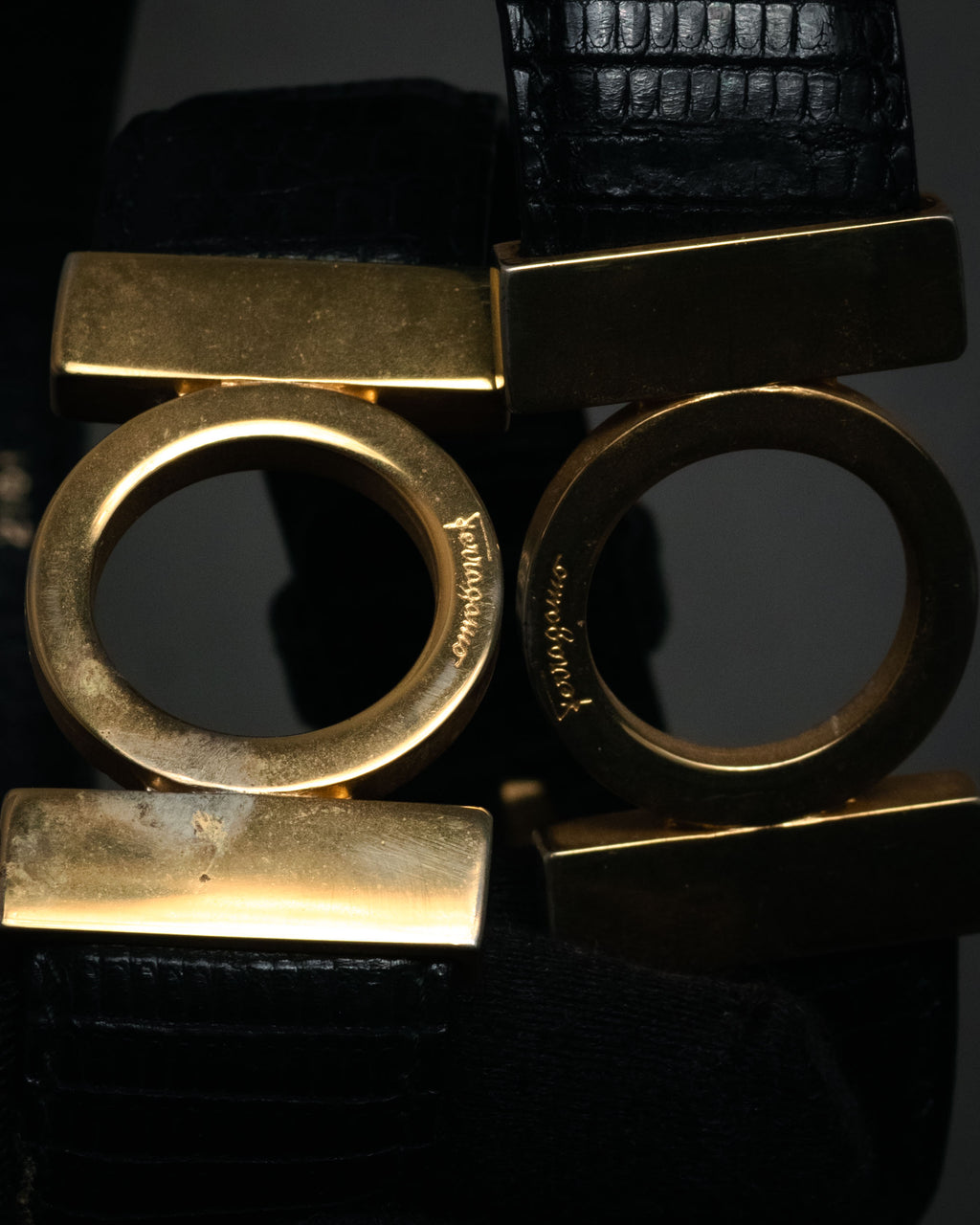 “Salvatore Ferragamo” 90’s Lizard leather double gancini belt