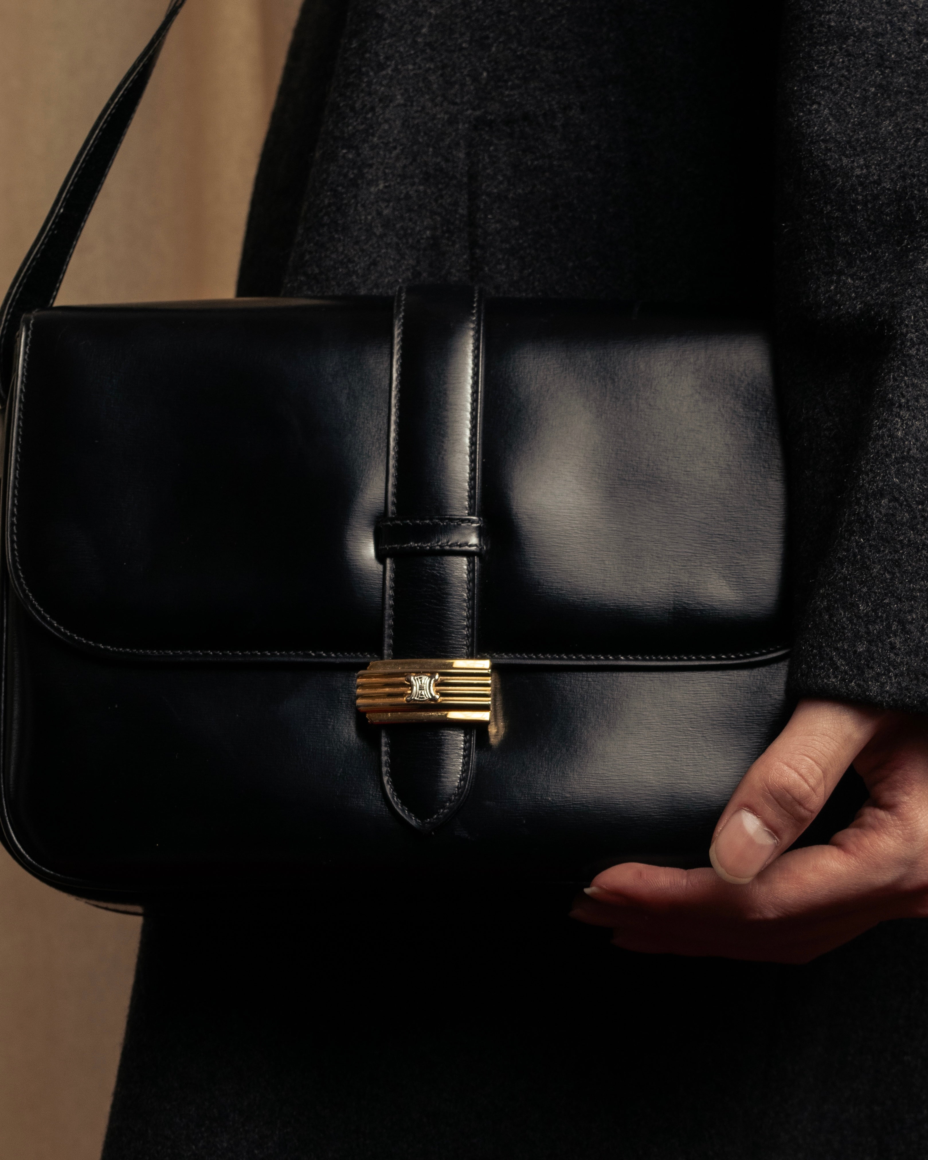 "CELINE" Classic flap design leather shoulder bag