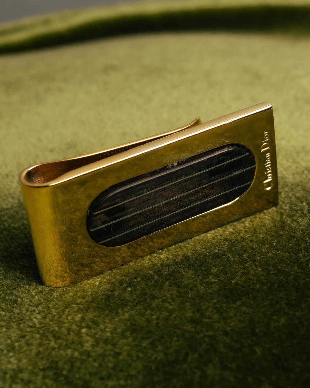 "Christian Dior" 70's-90's Gold tone striped inlay money clip