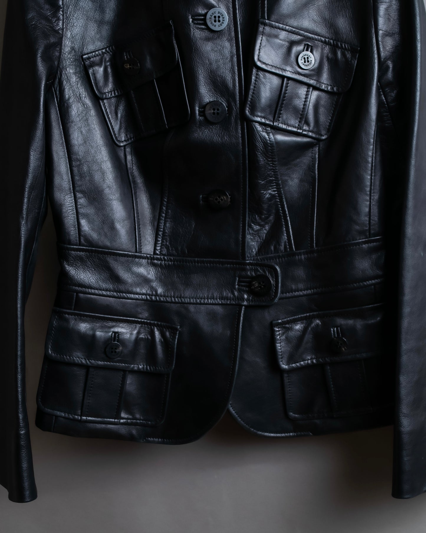 "BURBERRY" 100% cow leather Military pocket details short length jacket