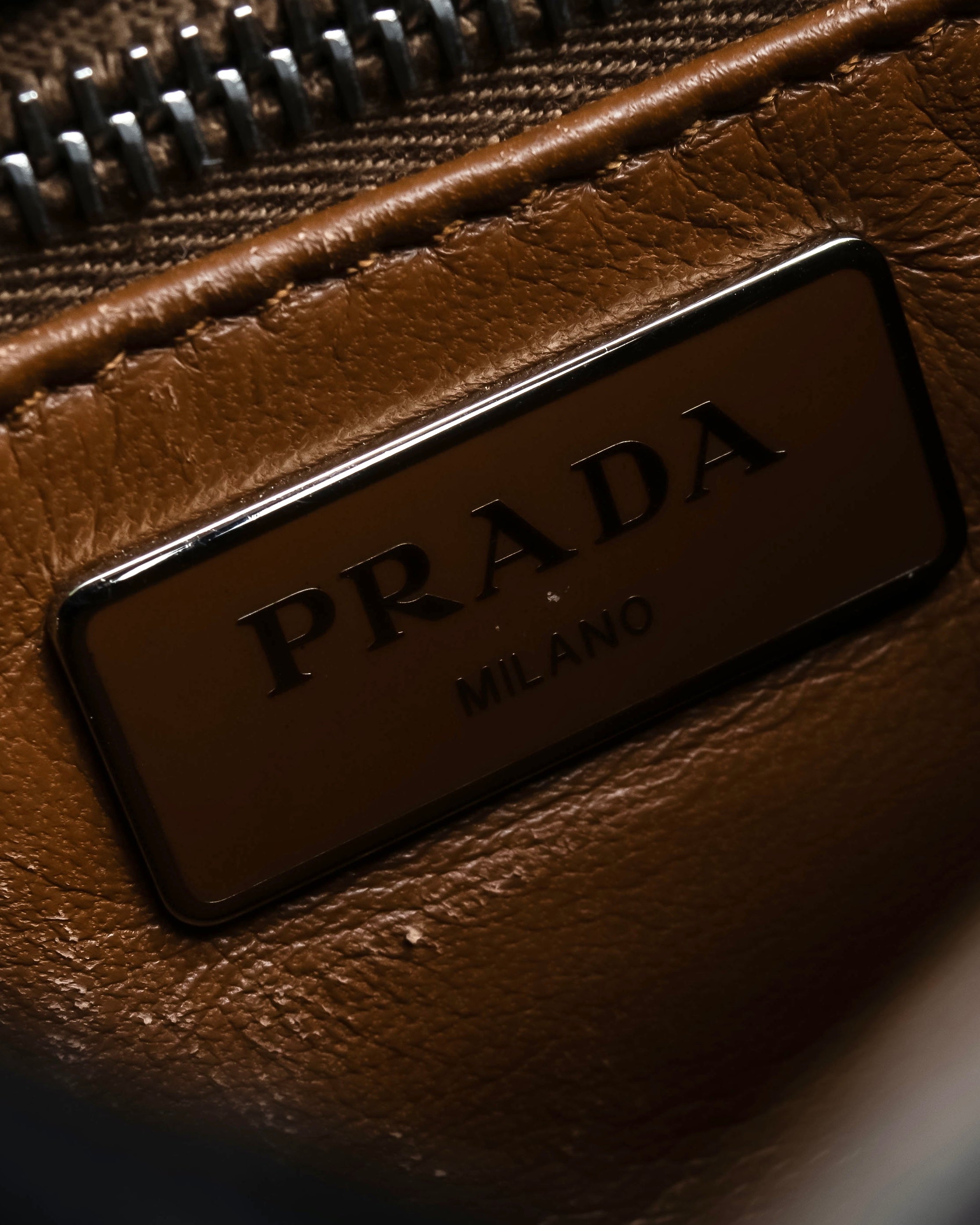 "PRADA" Aged metal parts design leather hand bag