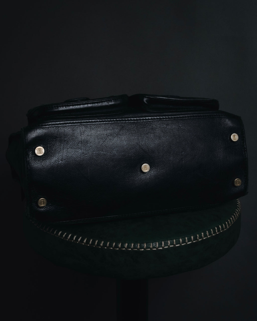 "CELINE" Leather double-pocket ring-hardware shoulder bag