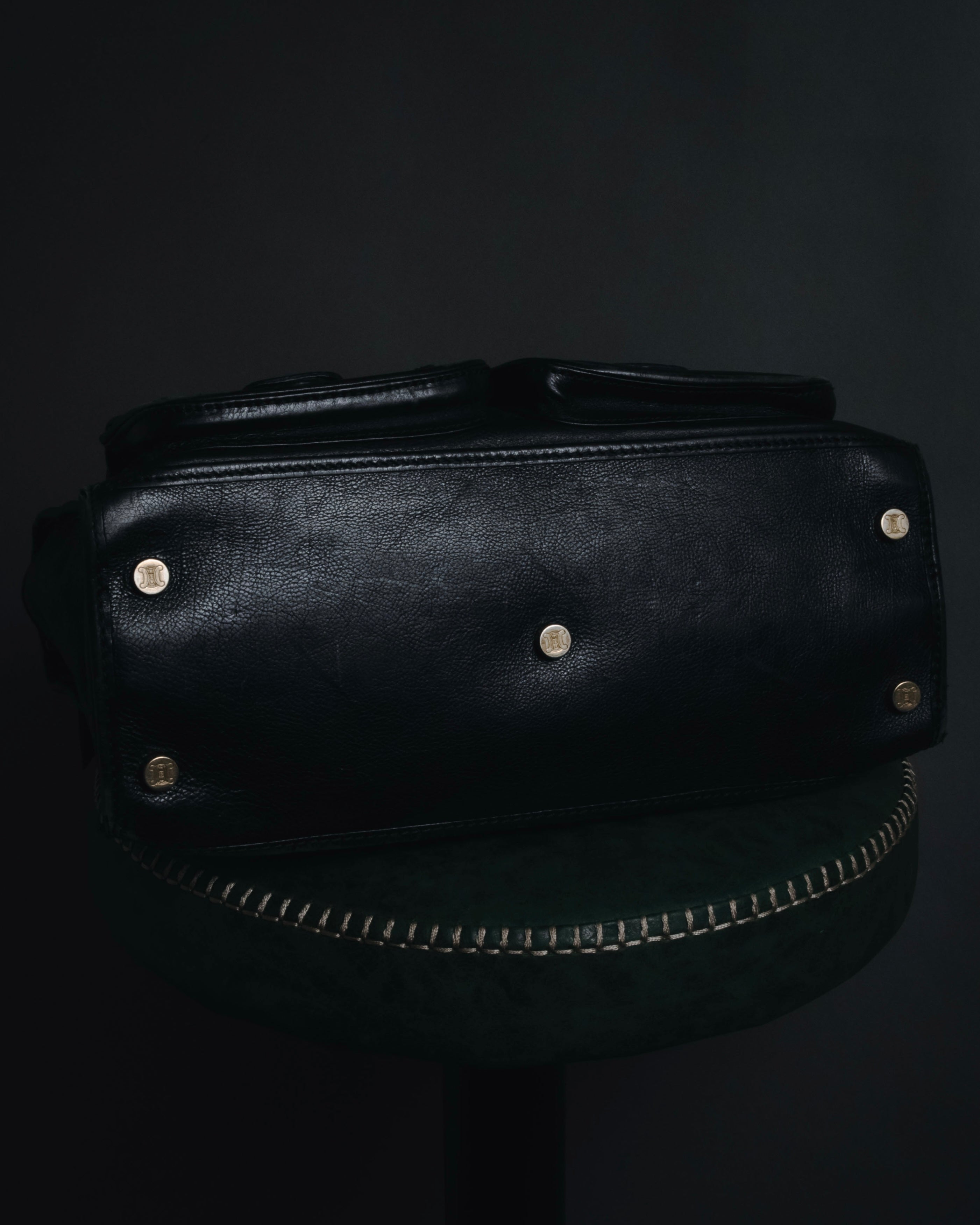 "CELINE" Leather double-pocket ring-hardware shoulder bag