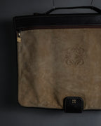 "LOEWE" 80's-90's Logo engraved suede leather combination business bag