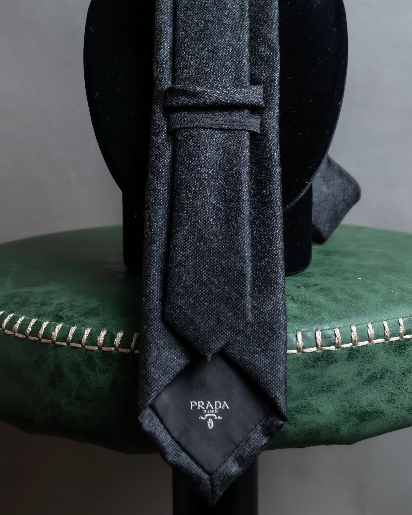 "PRADA" Heather grey wool narrow neck tie