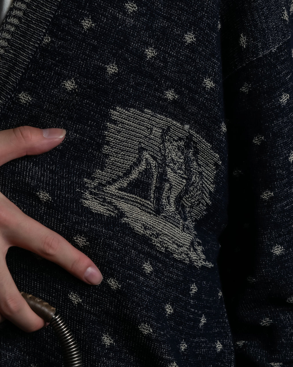 "Vintage abstract polka dot knit cardigan"