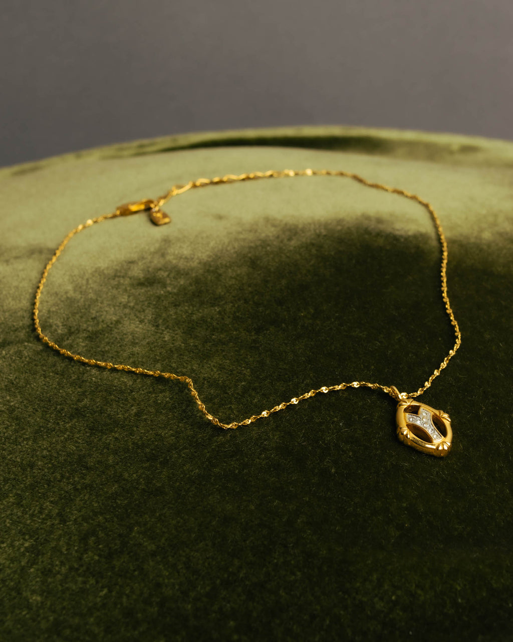 "Yves Saint Laurent" 80's-90's Gold tone rhinestone pendant necklace