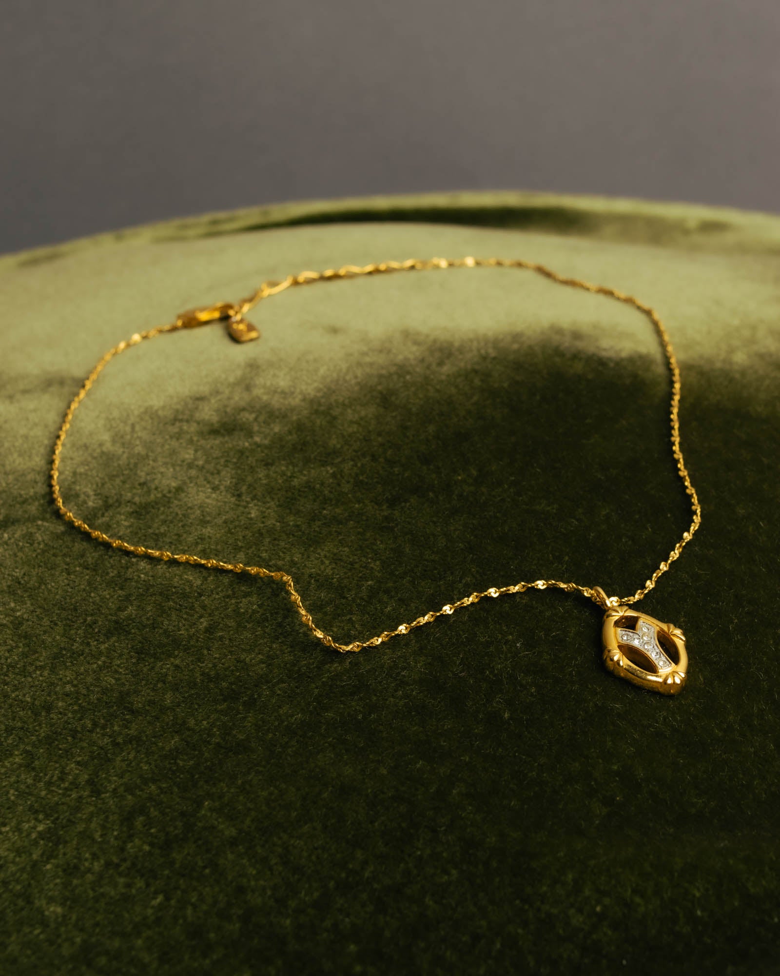 "Yves Saint Laurent" 80's-90's Gold tone rhinestone pendant necklace