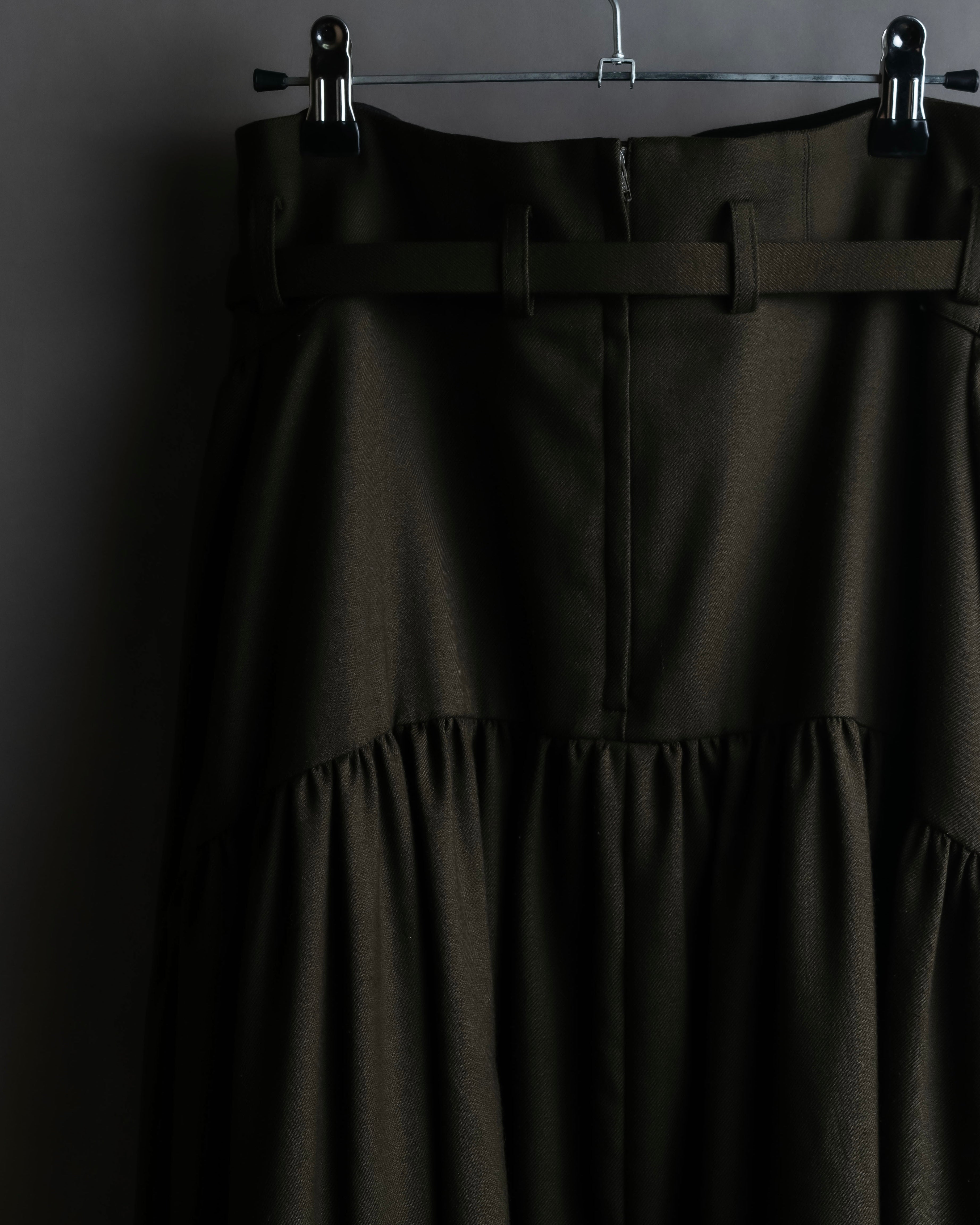 "SUPPORT SURFACE" Belted gather design flare long skirt