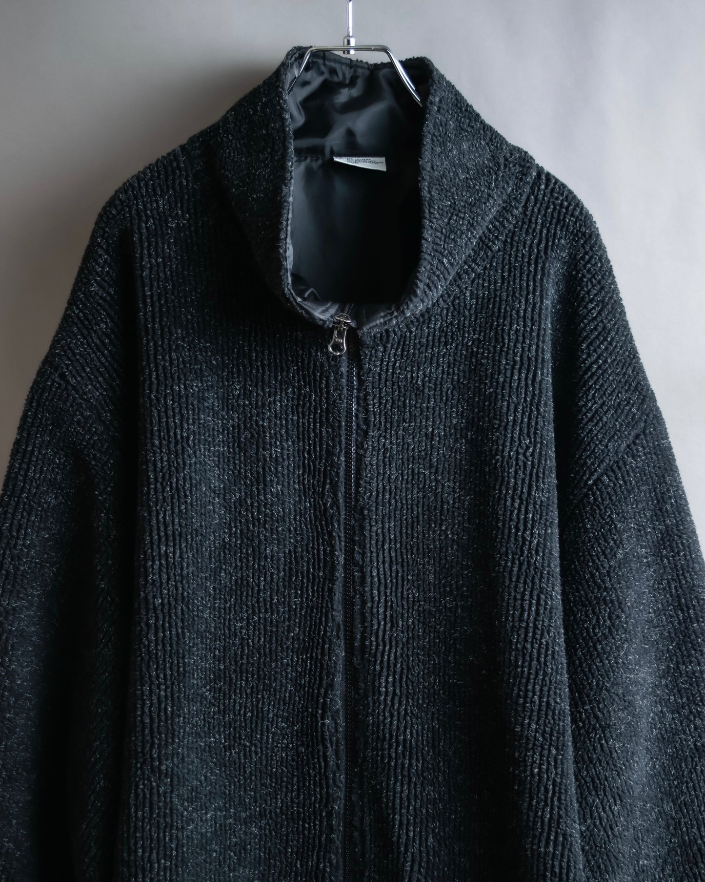 "Vintage fine ribbed knit stand-up collar jacket"