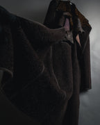 "FENDI" 90’s-00’s Sculptural belted leopard cat fur collar alpaca coat