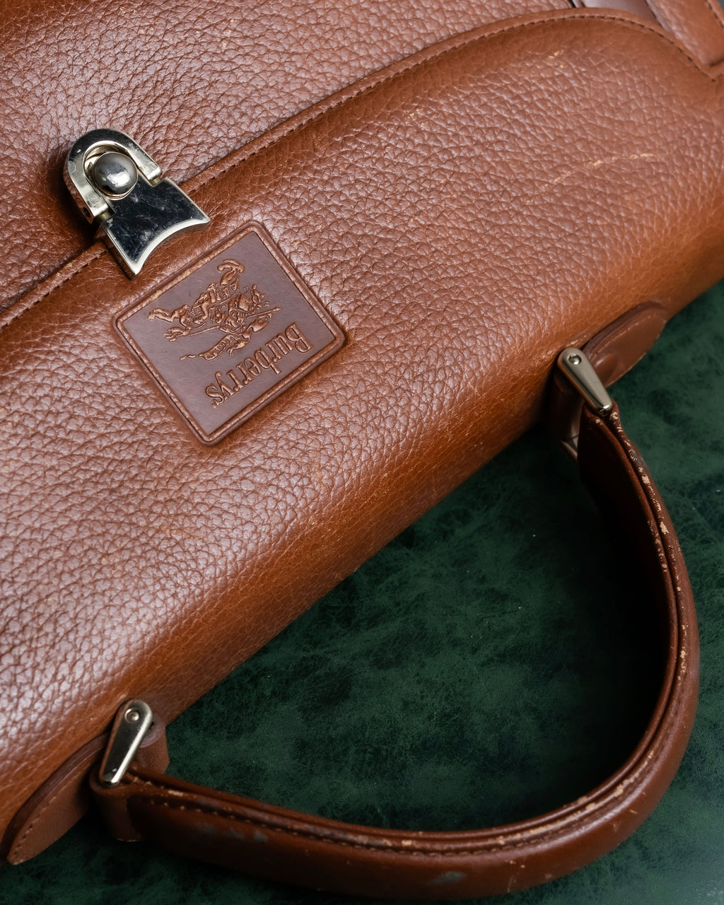 "BURBERRYS" Horizontally shaped brown leather one-handle bag