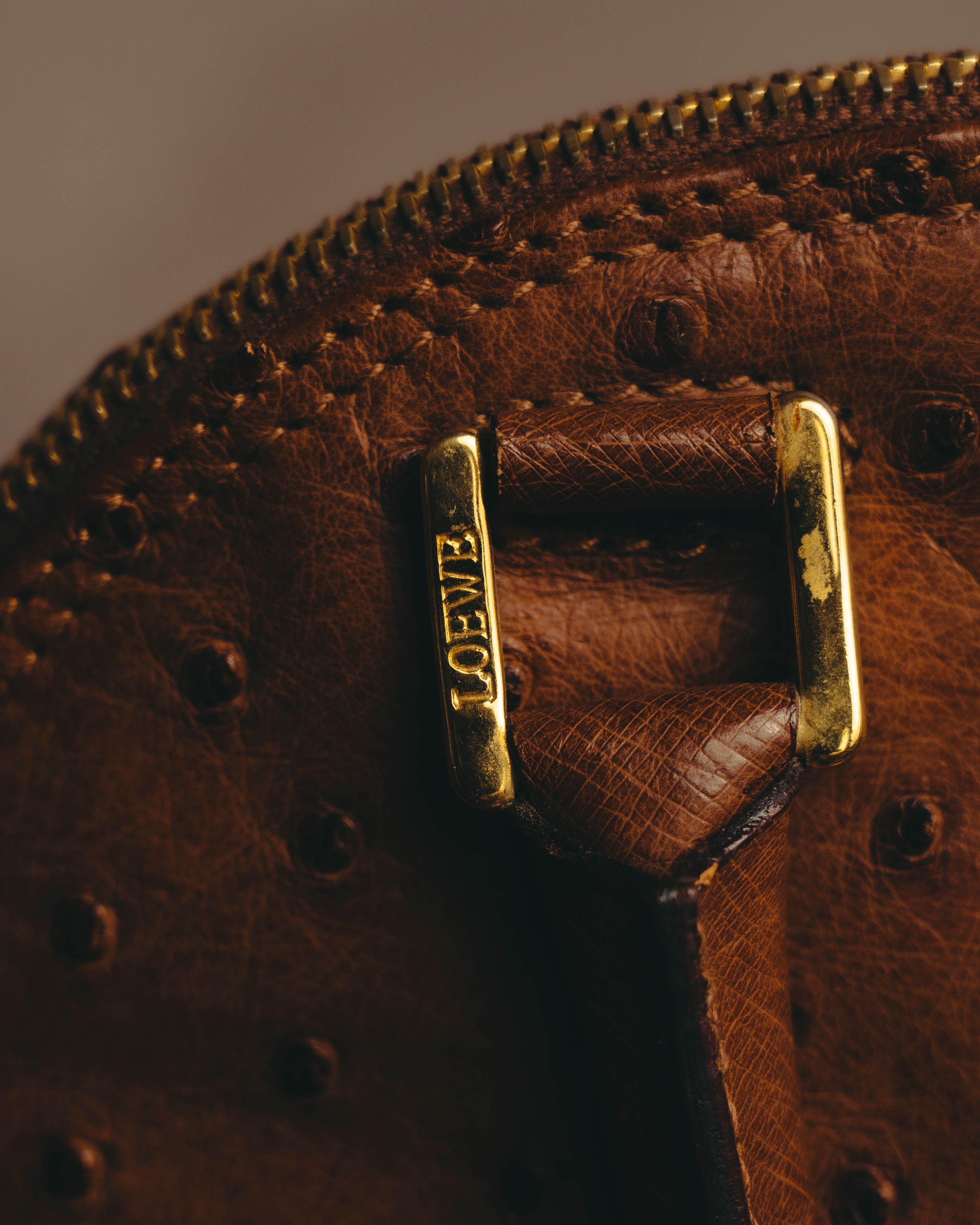 "LOEWE" 80's-90's Classic ostrich leather top handle handbag