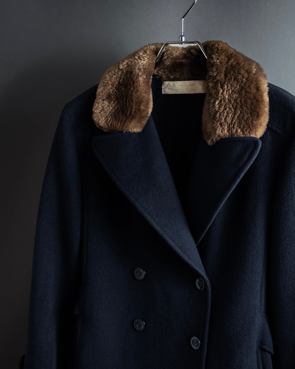 "VALENTINO" Fur collar double-breasted wool coat