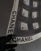 "CHANEL" Coco mark grid pattern silk scarf