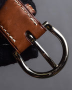"HERMES" Hand stitched contrast saddle leather belt