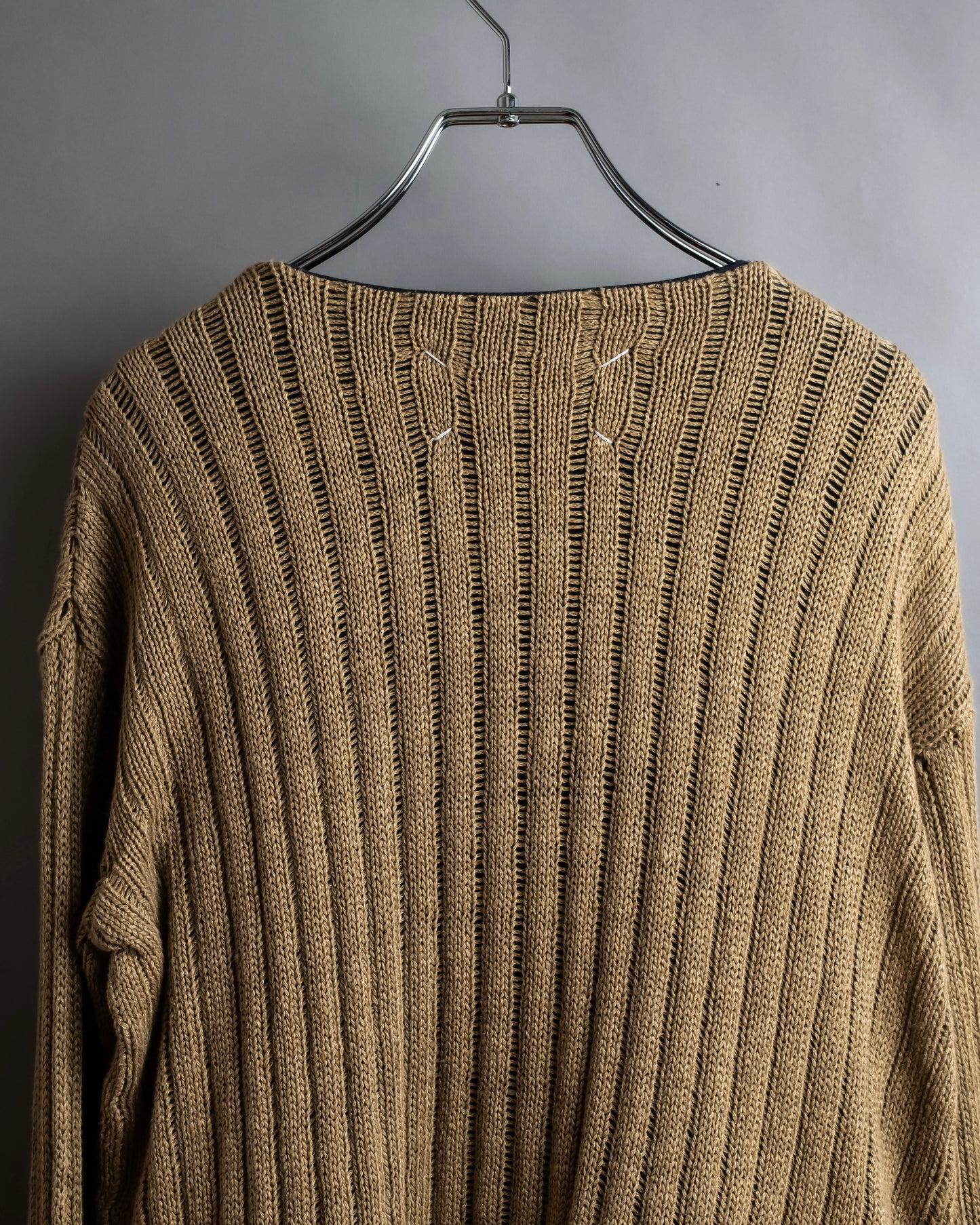 "MAISON MARGIELA" Ribbed drawcord cotton linen knit pullover