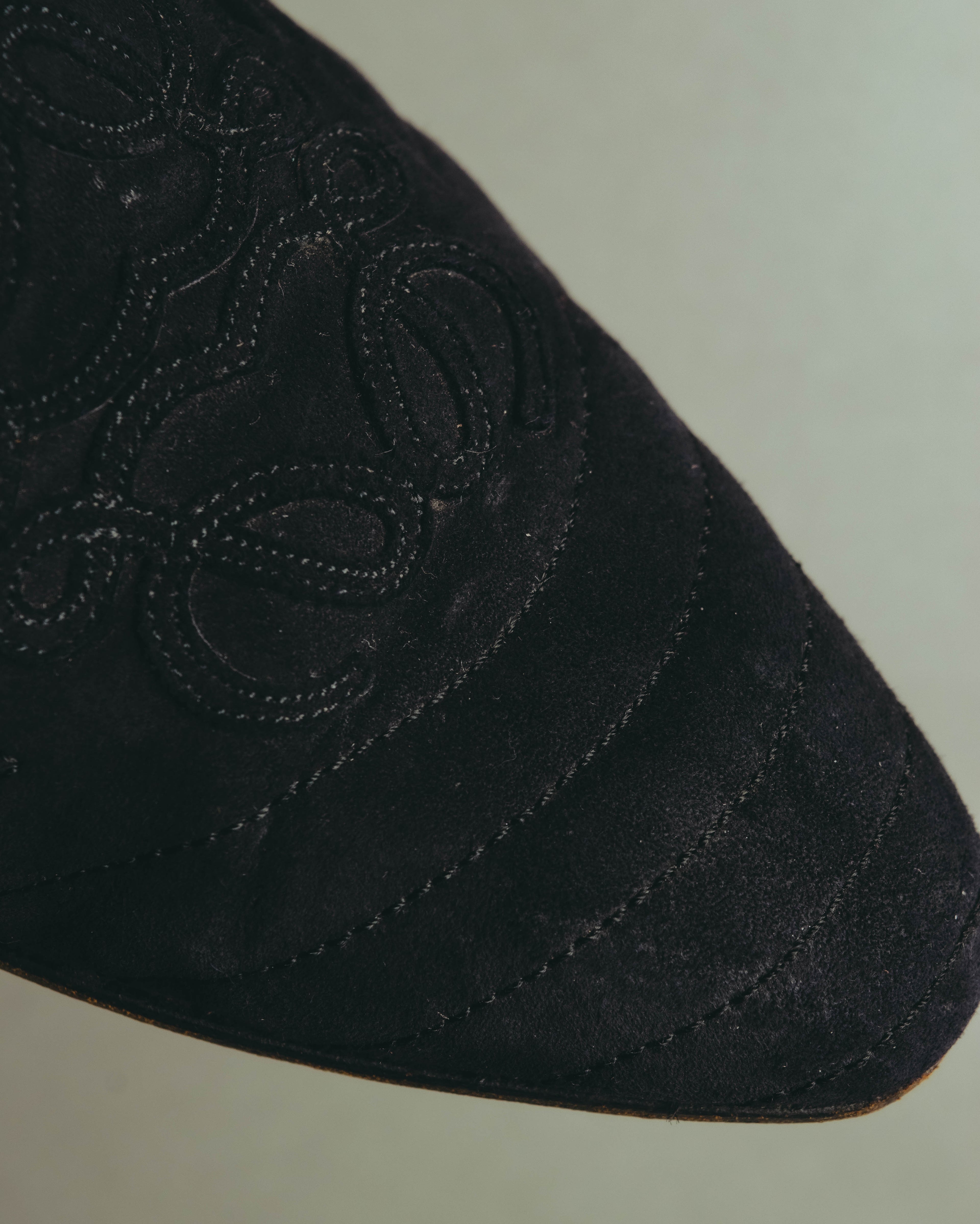 "LOEWE" 80's-00's Black suede loafer pumps