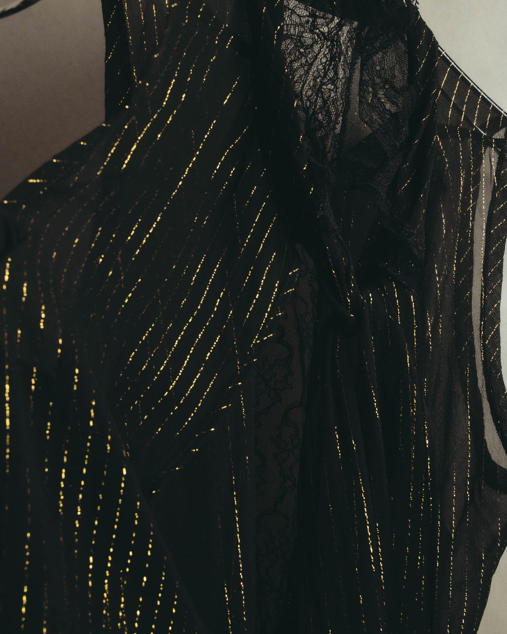 “PINKO” 2010’s Metallic striped lace georgette bow blouse