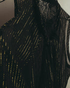 “PINKO” 2010’s Metallic striped lace georgette bow blouse