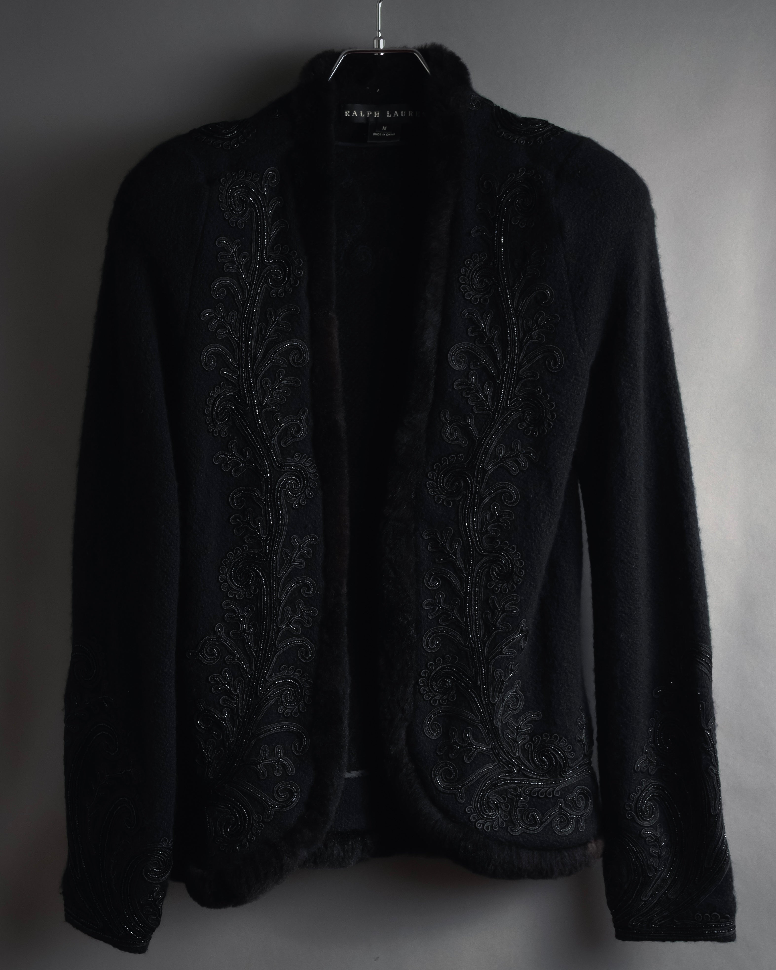 "RALPH LAUREN" 00’s Beaded embroidery fur-trim jacket