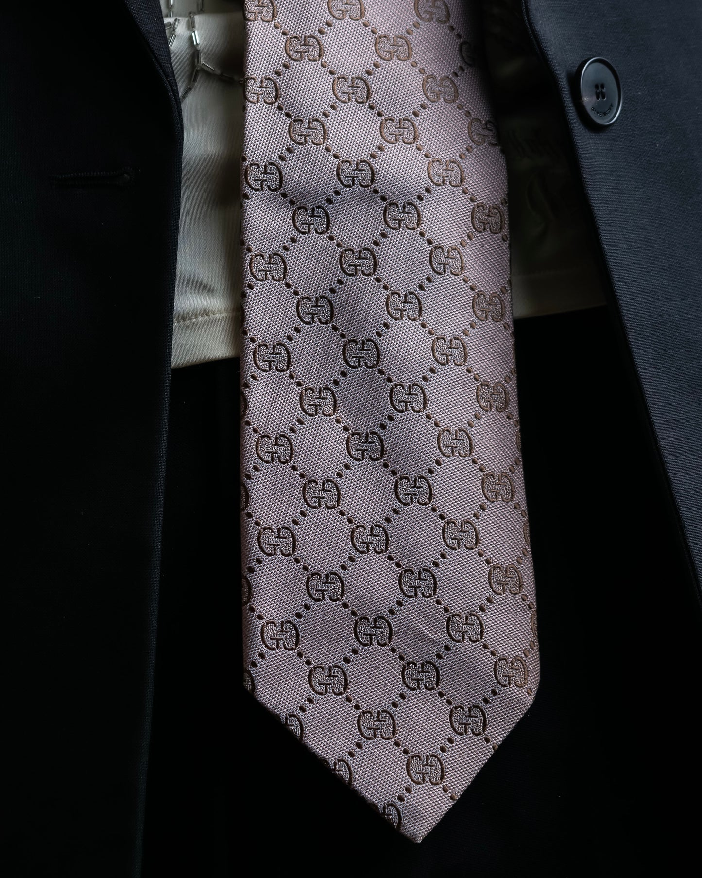 "GUCCI" 100% silk GG pattern jacquard weave neck tie