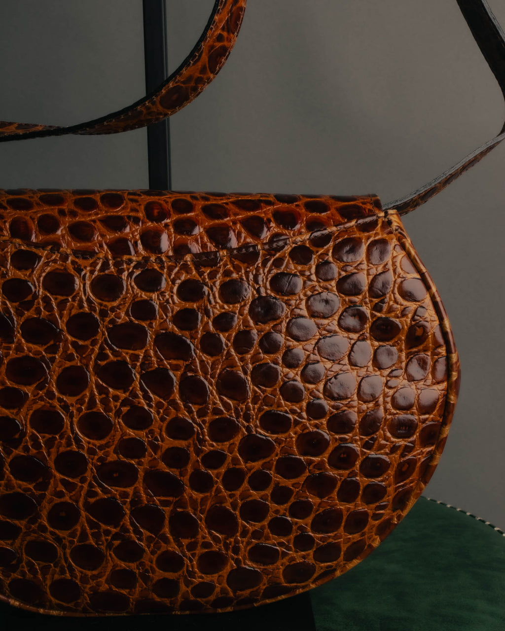 -SPECIAL- "Salvatore Ferragamo" 90's Glossy crocodile pattern shoulder bag