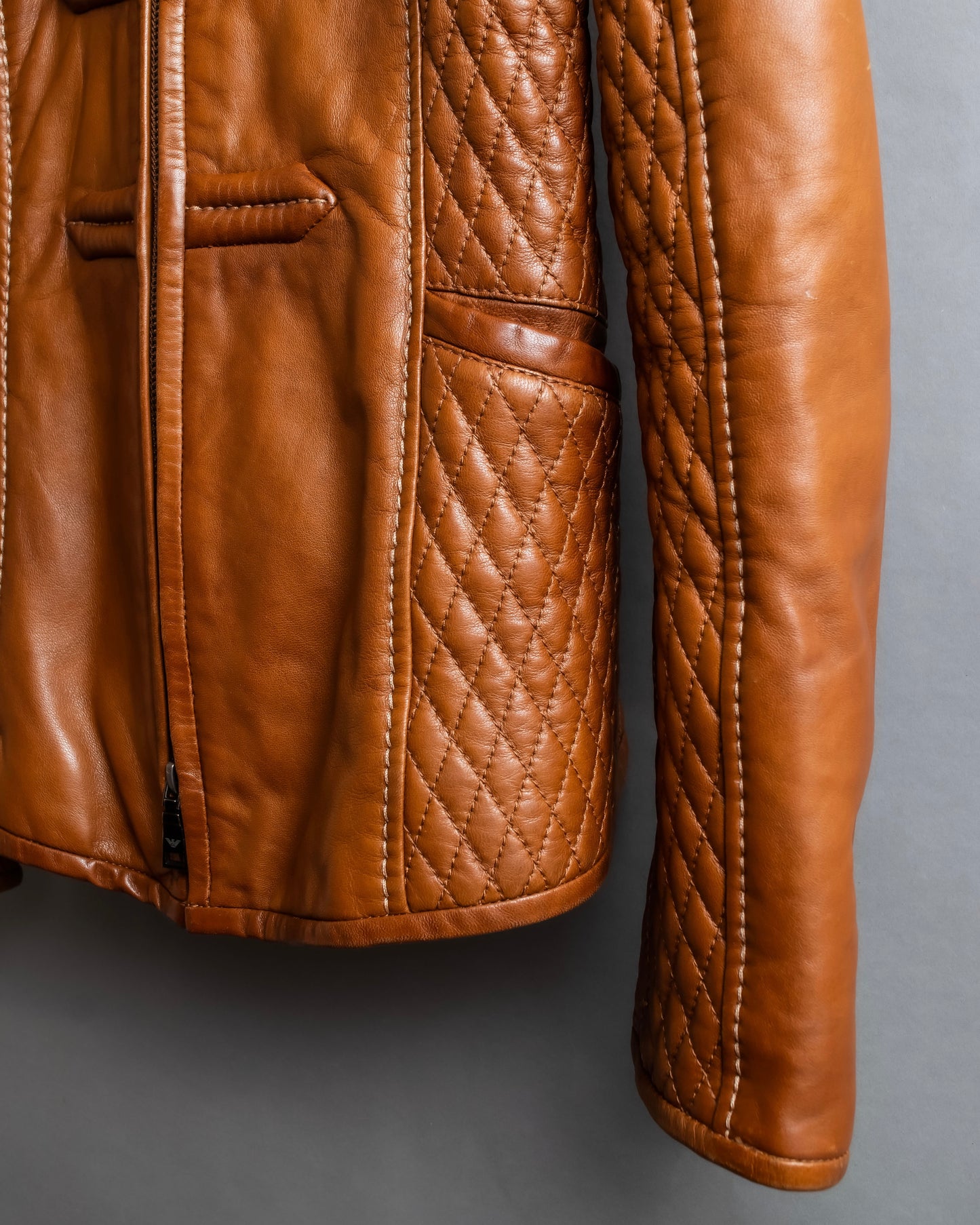 "EMPORIO ARMANI"  Quilted design brown color leather jacket